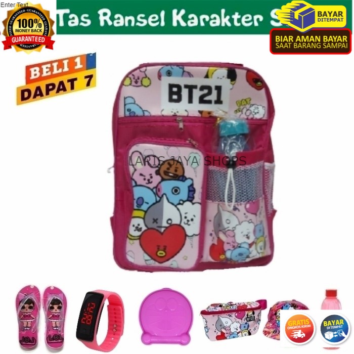 TAS RANSEL ANAK PEREMPUAN BACKPACK SEKOLAH BT21 PAKET 7IN1 KEREN KOLEKSI KADO BAYI TERBARU