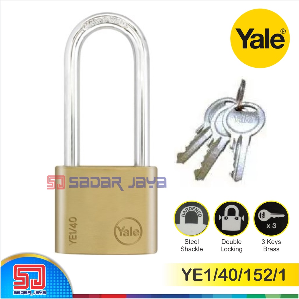 Yale YE1/40/152/1 Gembok Kuningan 40mm Leher Panjang 52mm Padlock Brass Material Hardened Steel