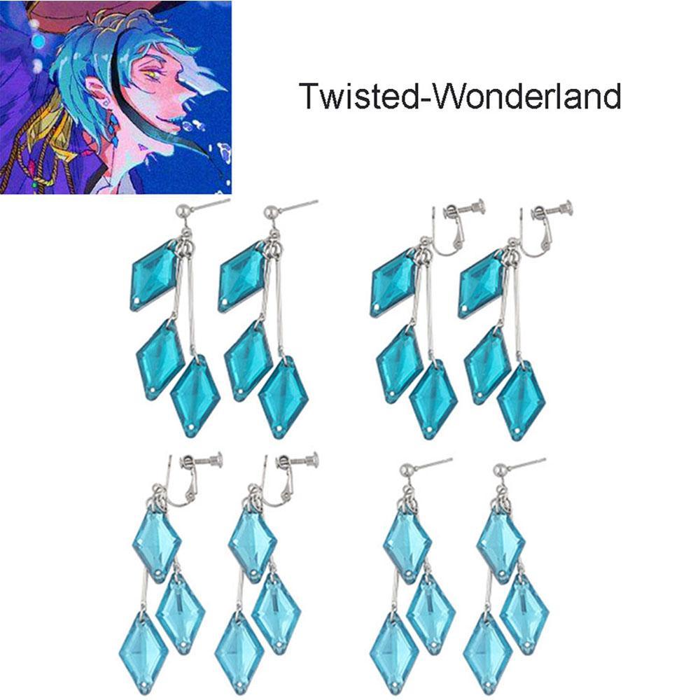 Needway Anime Twisted Wonderland Anting Mode Akrilik Klip Telinga Rumbai Geometris Floyd Klip Earrings