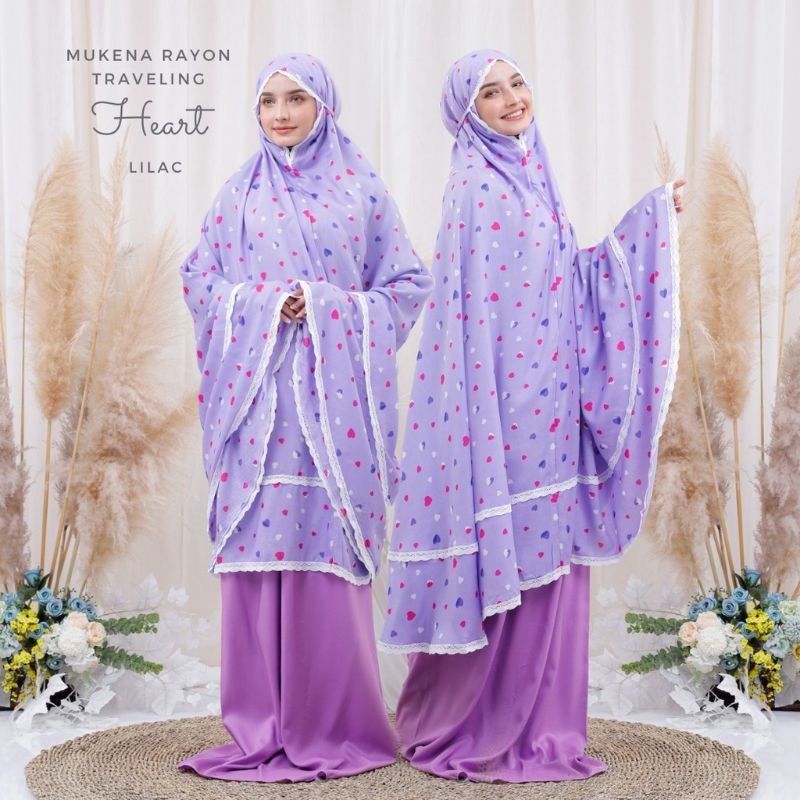 Mukena Dewasa Rayon Motif Heart Lilac Merk Beli Mukena