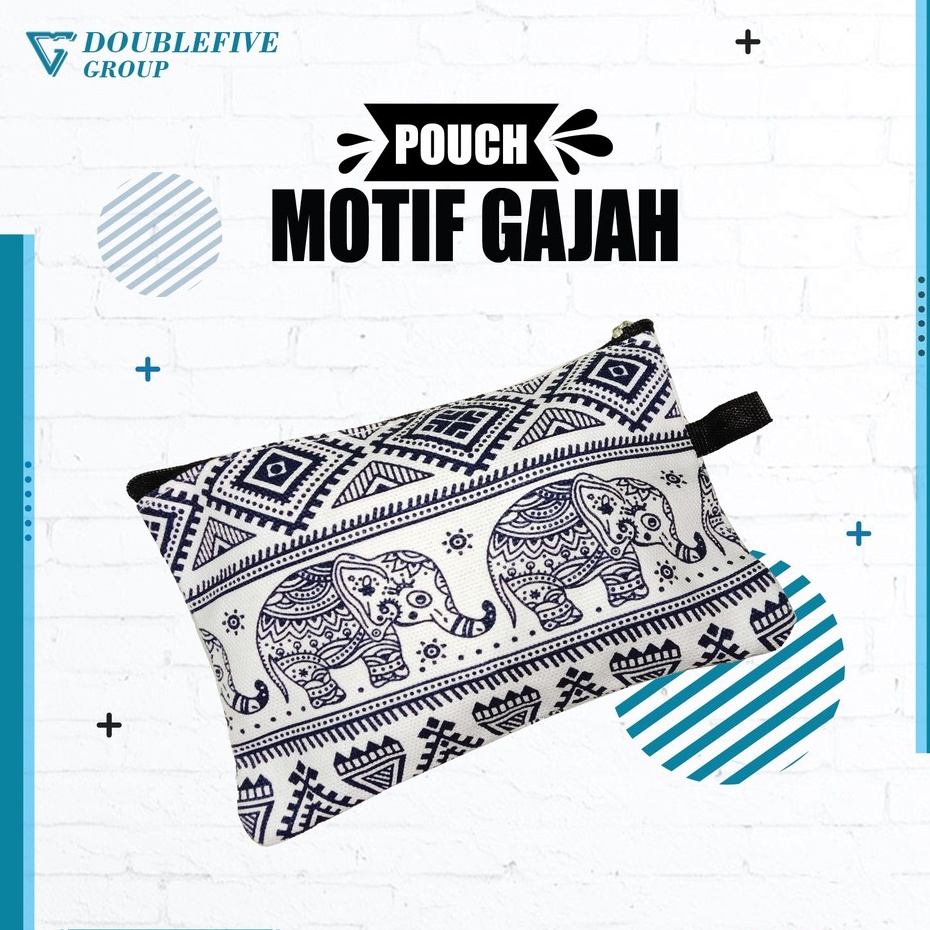 Pouch Kosmetik Souvenir Dompet kanvas Murah uk 20 x 13 Kanvas Motif Gajah