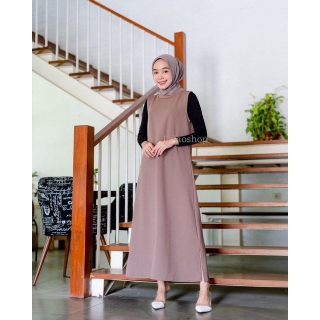 Ariana Long Dress ( Best Seller ) TEBAL RECOMMENDED dress panjang polos tangan buntung untuk daleman