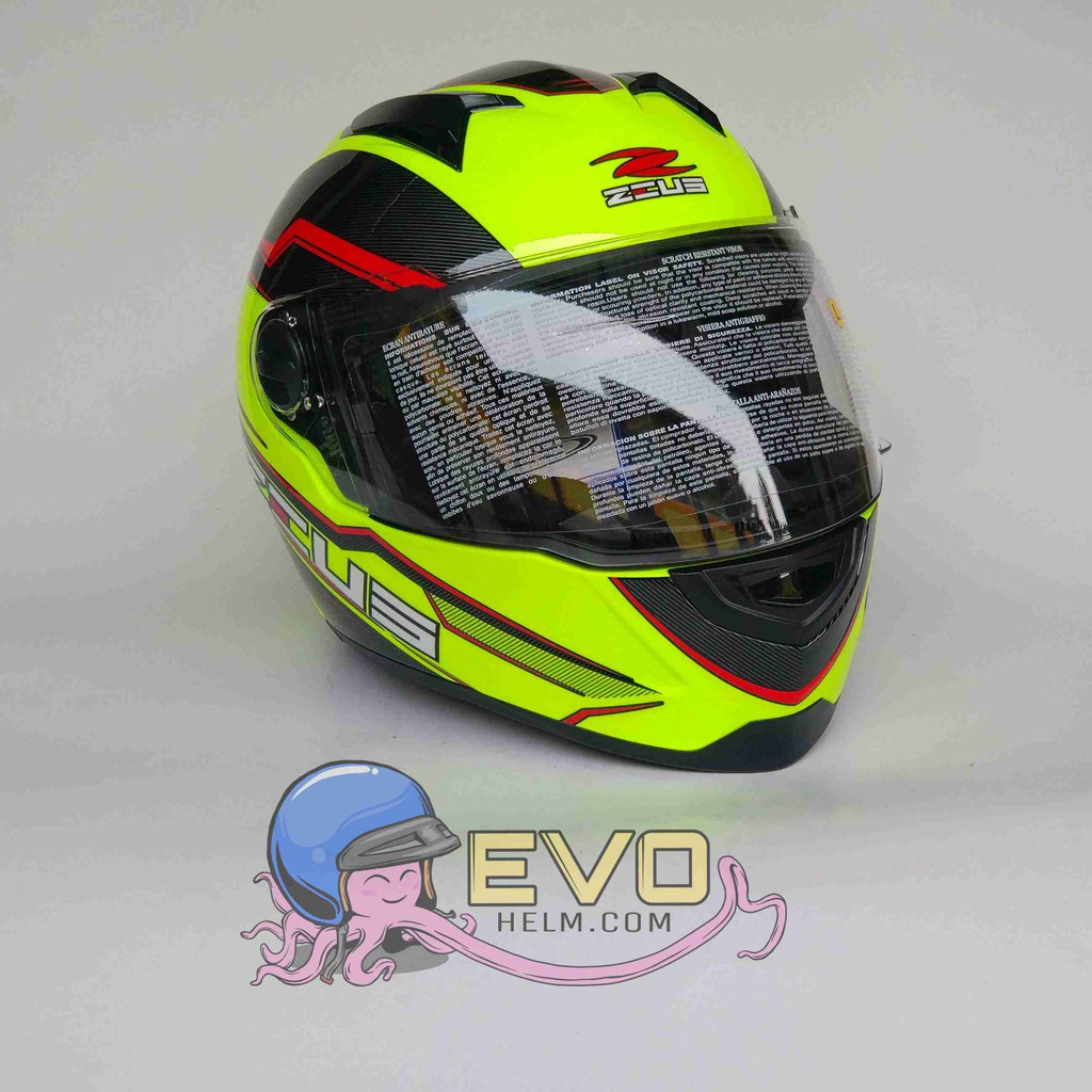 HELM ZEUS FULL FACE HELM ZEUS FULL FACE HELM ZEUS ZS - 811 FLUO YELLOW / AL 12 BLACK RED. - FREE SMOKE VISOR ZEUS ORIGINAL ( ONGKIR 2KG )