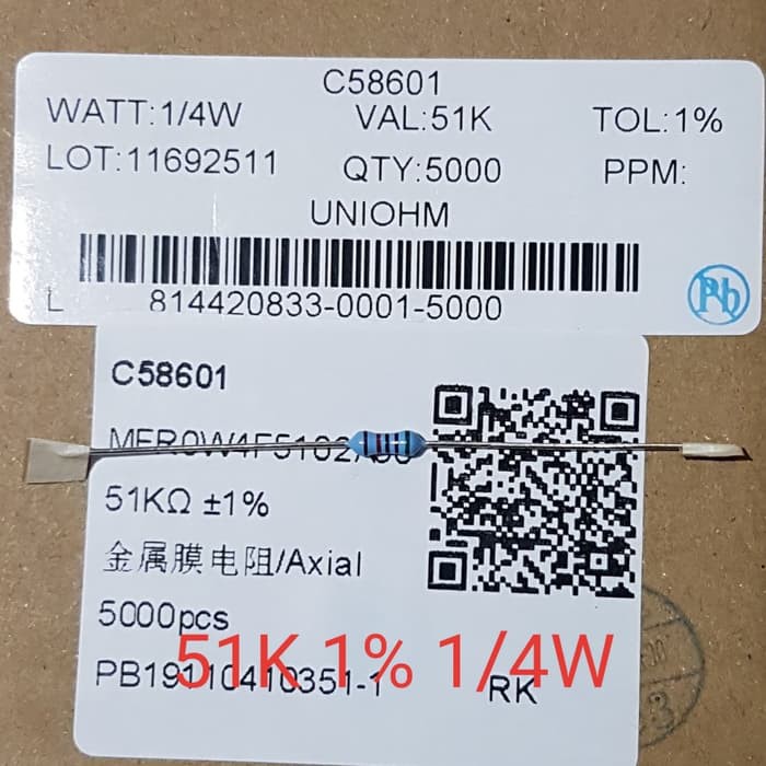 Resistor 51K 1% 1/4W MF Taiwan