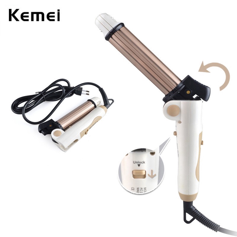 

Kemei Pelurus Rambut 3 in 1 Mini Lipat Keramik Penjepit Rambut Lipat Penjepit Besi Jagung Datar