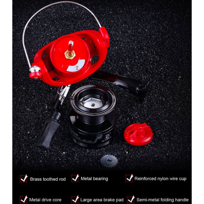 SPINNING REEL MURAH RED BLACK UKURAN LENGKAP 1000-6000 MAX DRAG 6 KG RATIO 5.0:1