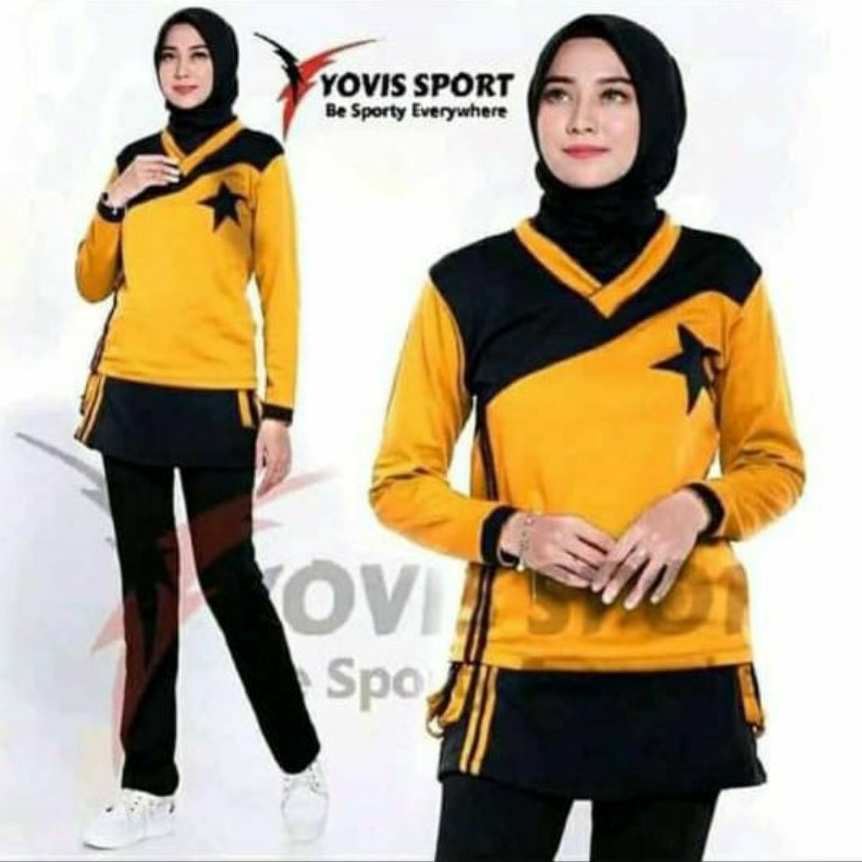 YOVIS STELAN AEROBIK, YOGA, ZUMBA MUSLIMAH / BAJU OLAHRAGA SENAM SEHAT JUMBO (Variasi Warna-Hitam)
