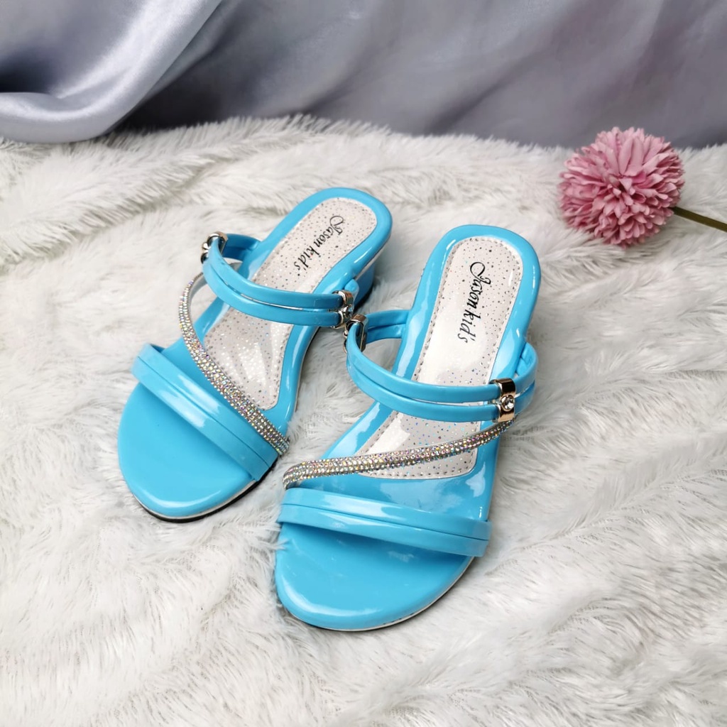 Sandal Heels Pesta Anak Perempuan Hak Tahu Tali Mutiara Sendal Sepatu Anak Cewe JESSICA02