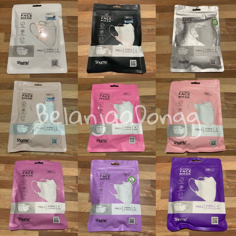 MASKER DUCKBILL SHUMU 4 PLY ISI 10 PCS BONUS KONEKTOR 1 PCS - MASKER DUCKBILL WARNA WARNI - MASKER D