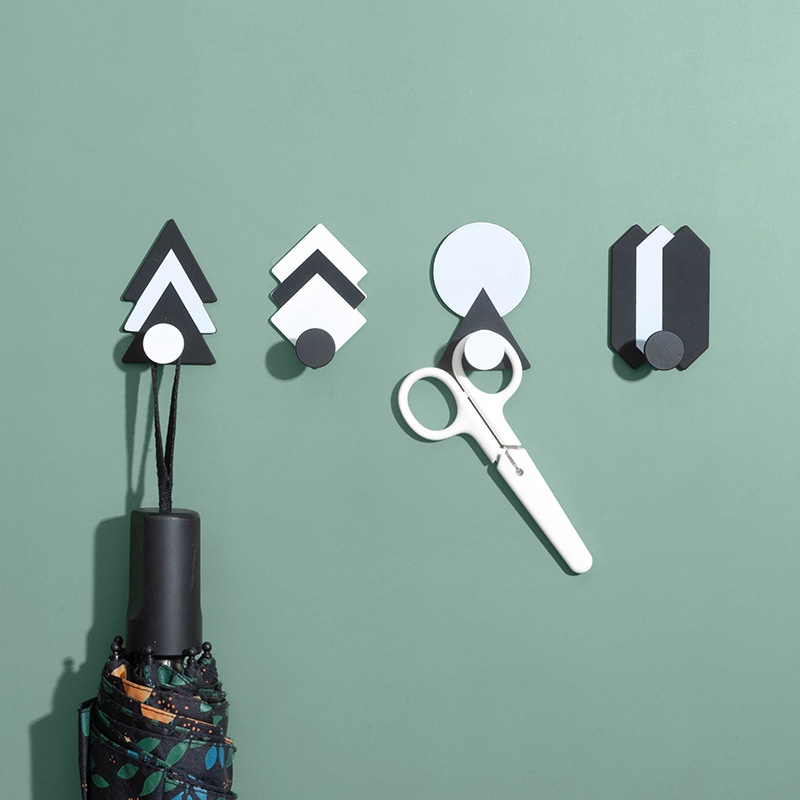 Gantungan Cantolan besi hook hitam putih styllish elegant Black White Kotak Segitiga Hiasan dinding Kotak Trapesium Bundar Pengait Serbaguna