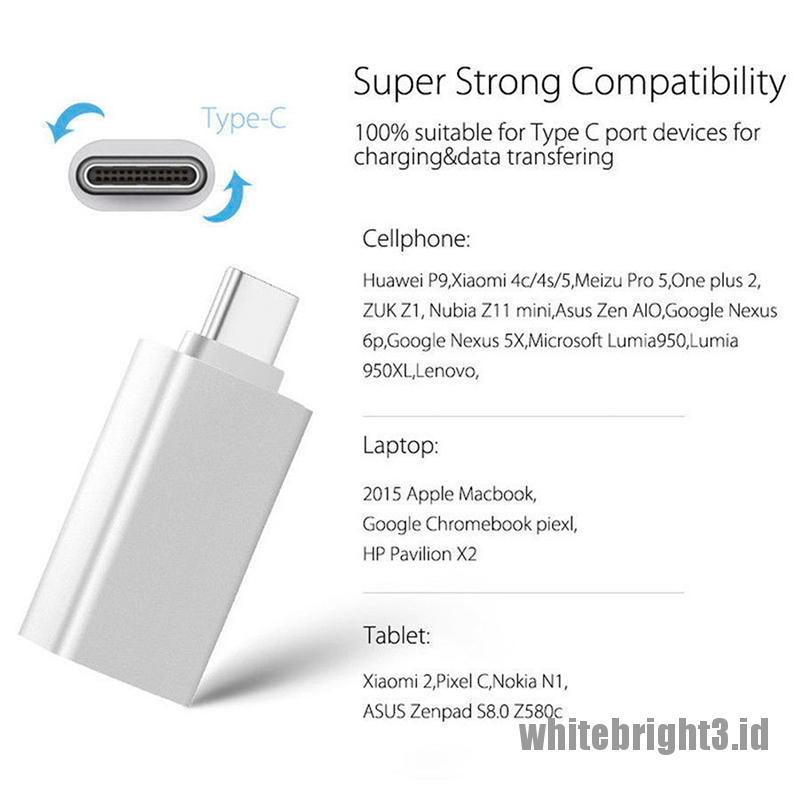 &lt; White3 &gt; Adapter Konverter OTG USB Tipe-C Ke USB-A 3.0 Female 3.1 Untuk Mac Nexus 5X