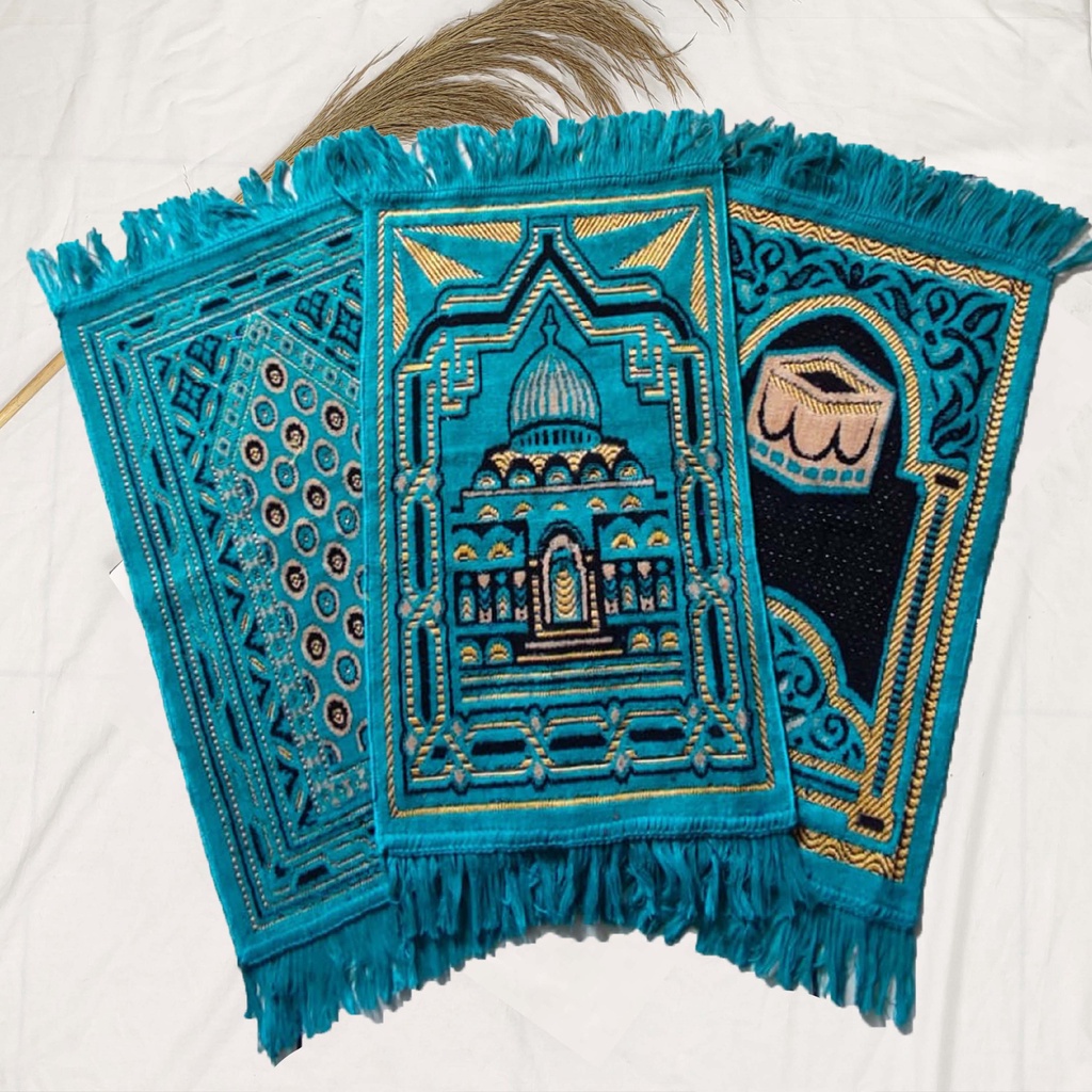 Sajadah Bludru Anak - Sajadah Muka Sajadah Souvenir 60x35cm (BISA COD)-Bludru Aqua