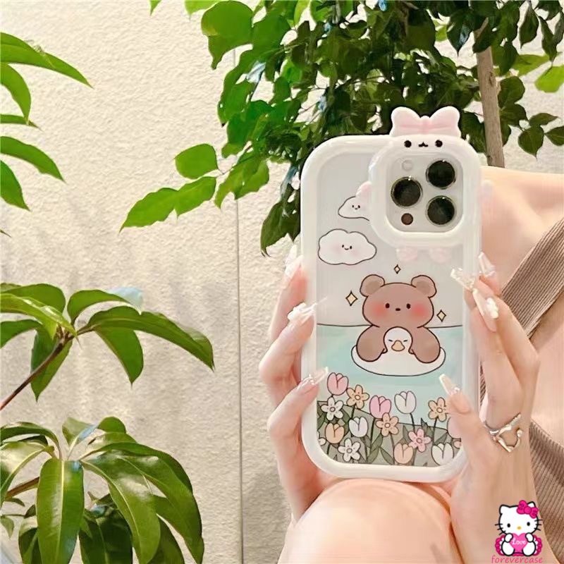 Soft Case Bumper Lensa Motif Kartun Beruang Berenang Untuk IPhone XR 7 8 Plus 13 11 12 Pro MAX X 6 6S Plus XS MAX SE 2020