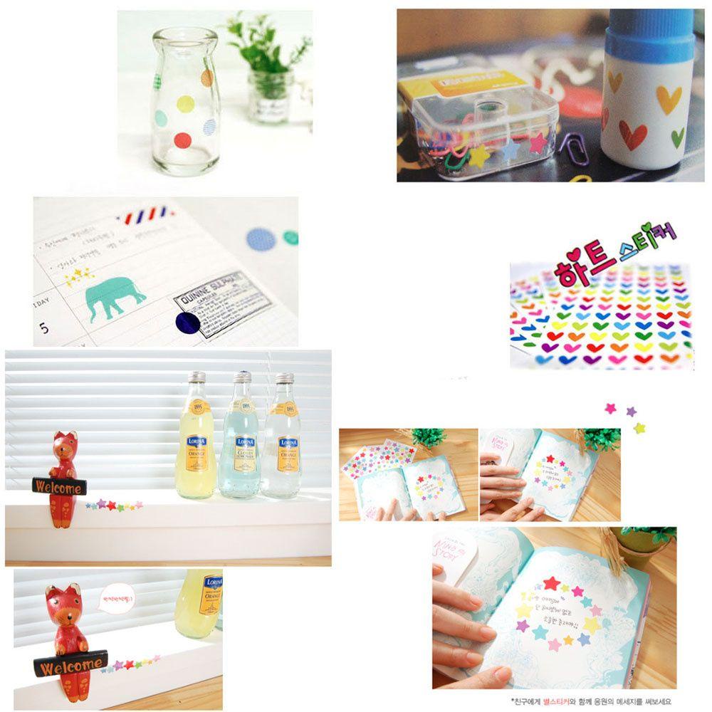 R-flower 6lembar Stiker Bintang Hati Dots Warna-Warni Untuk Dekorasi Buku Anak Sticker Rainbow