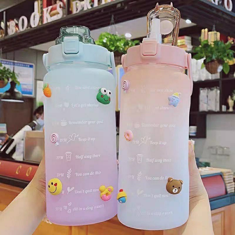 Botol Minum Motivasi 2 Liter Penanda Waktu BPA Free Botol Minum Jumbo Gradiasi Viral Travel Sport Wa