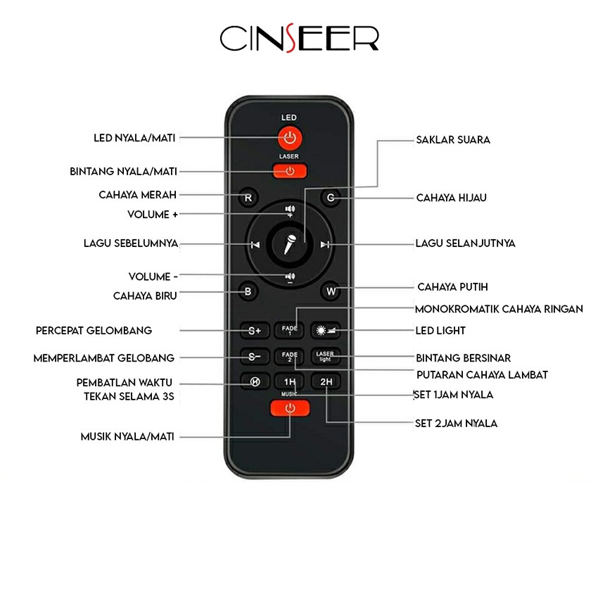 CINSEER lampu proyektor dengan speaker langit tidur malam berbintang 2in1-2