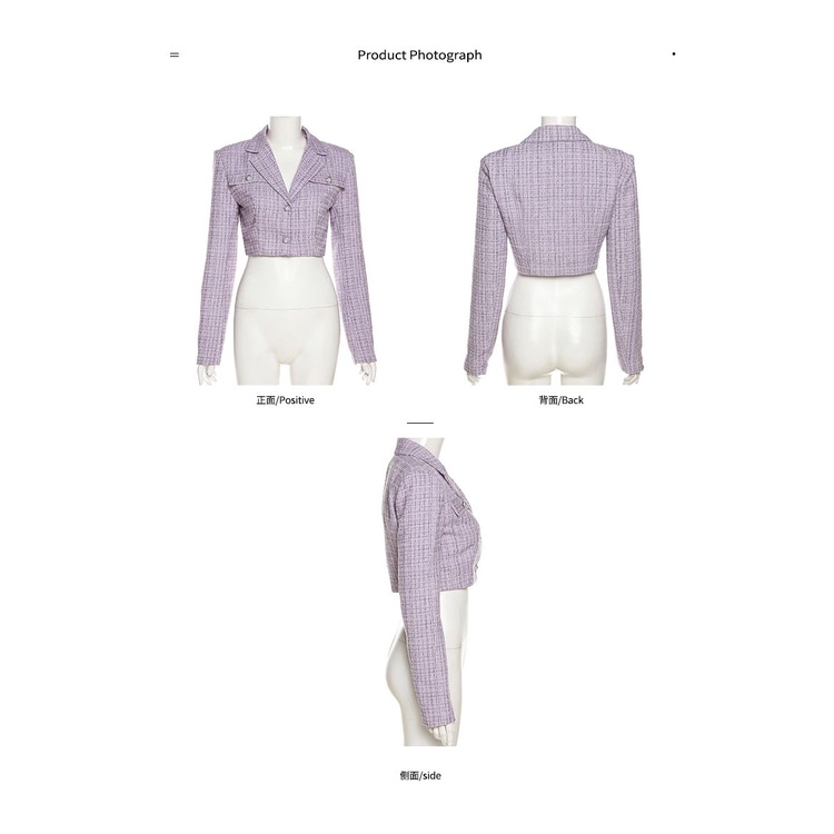 #Sisjuly# Wanita Retro Ungu Kotak-kotak Fashion Setelan Jaket Pendek Pinggang Tinggi Fashion Rok Dua