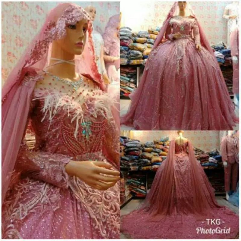 Gaun pengantin/gaun pengantin muslimah/ gaun pengantin muslim/gaun pengantin pink