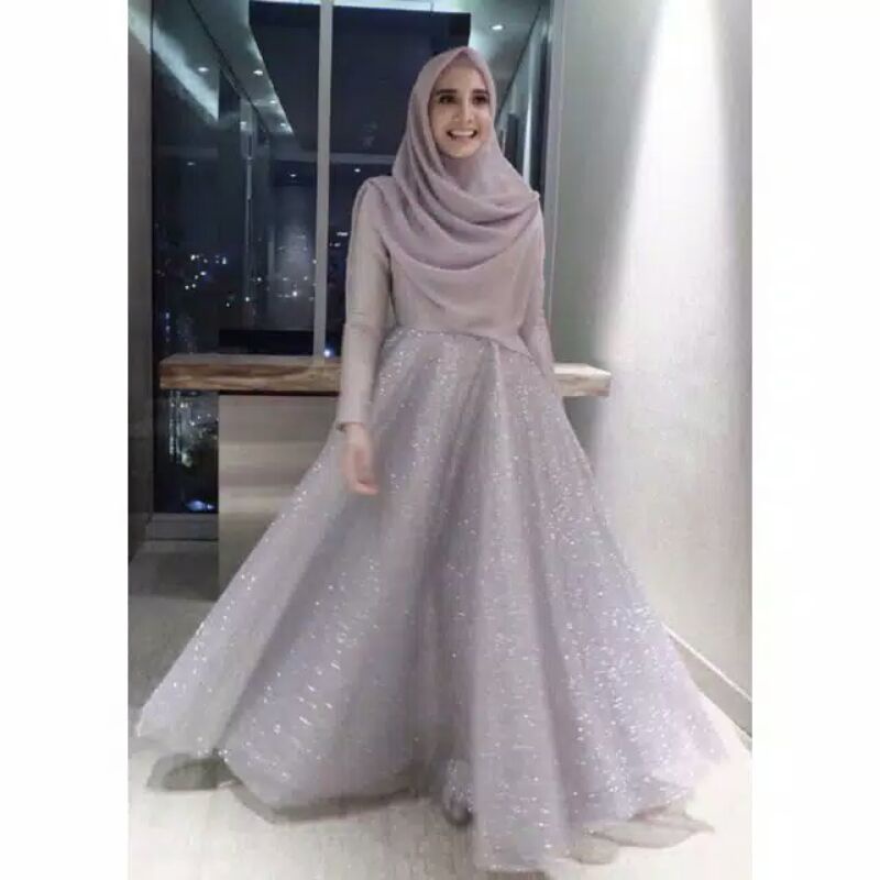 GAUN ZASKIA SUNGKAR ORGANZA GLITER METALIK / GAMIS MUSLIMAH