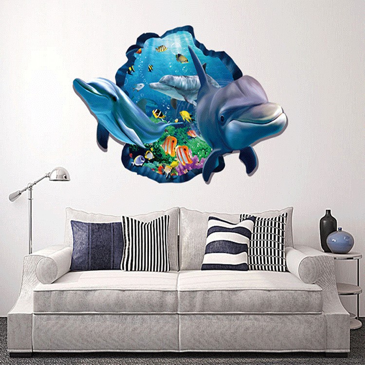 Reliza Wall Sticker Ikan Lumba Lumba Dolphin Jendela 2D 3D Stiker Dinding LDR