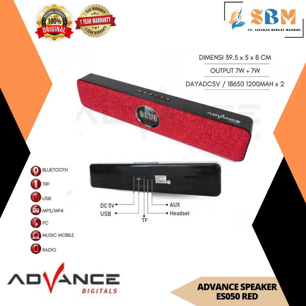 Advance Speaker Bluetooth Portable ES050C with USB Radio FM SD Card