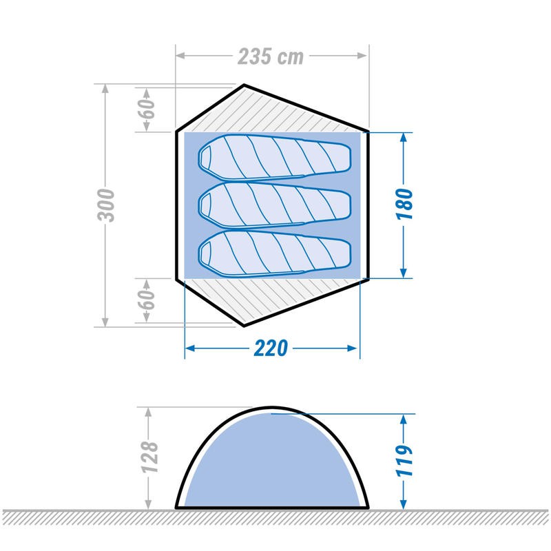 FORCLAZ Tenda Camping Trekking Freestanding Tiang Aluminium Untuk 3 Orang