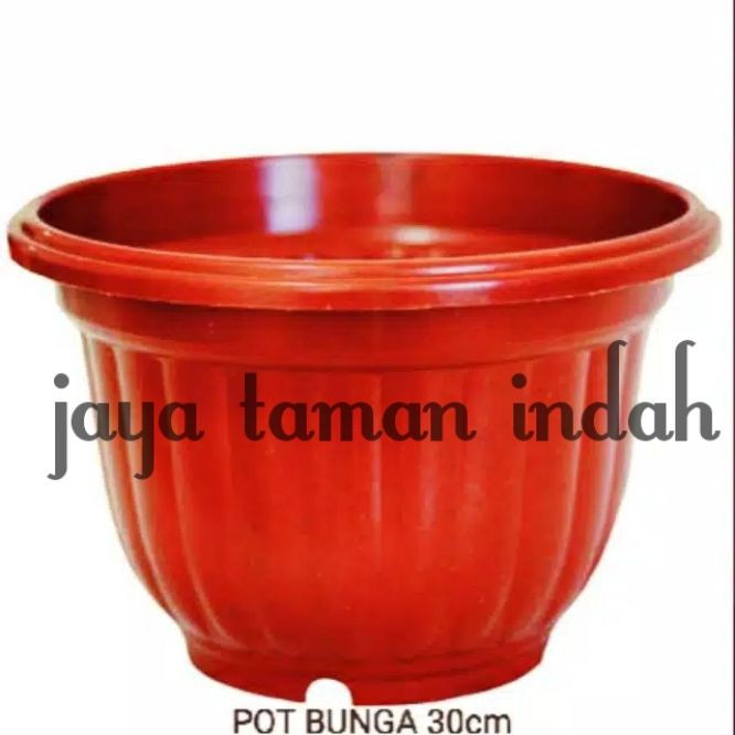 POT BUNGA  PLASTIK MODEL BELIMBING WARNA MERAH BATA  ukuran 30