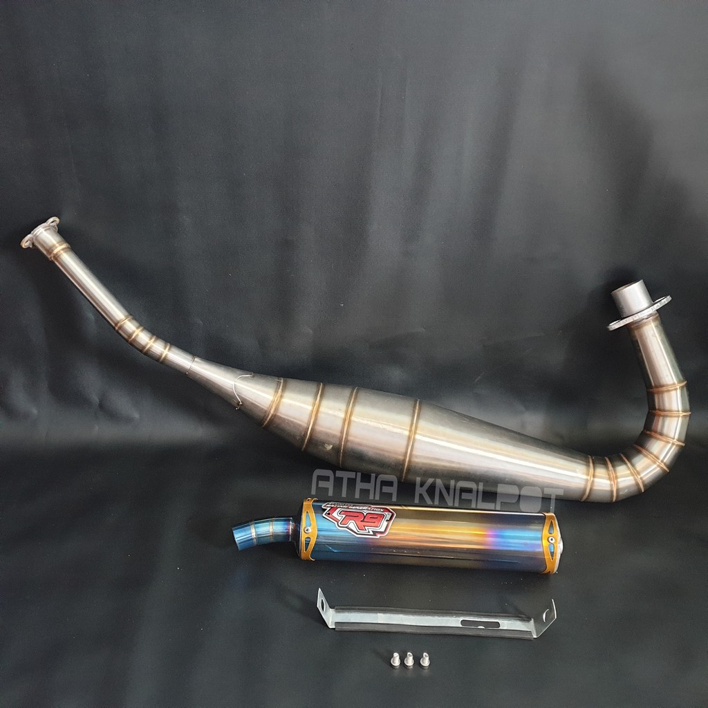 Knalpot R9 Blue Gold Kolong Satria 2Tak Stainless