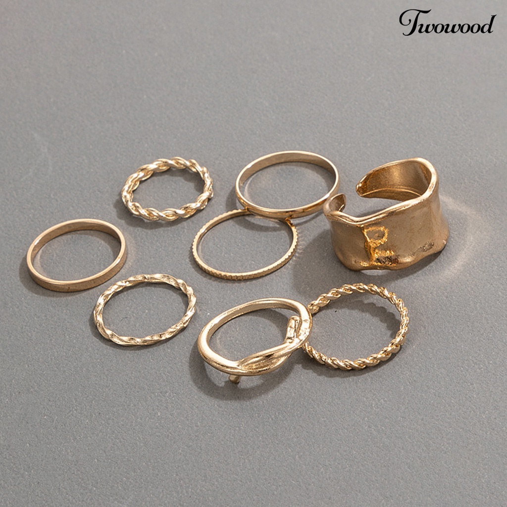 8pcs / Set Cincin Bahan Alloy Bentuk Kepang Tidak Teratur Untuk Aksesoris Perhiasan