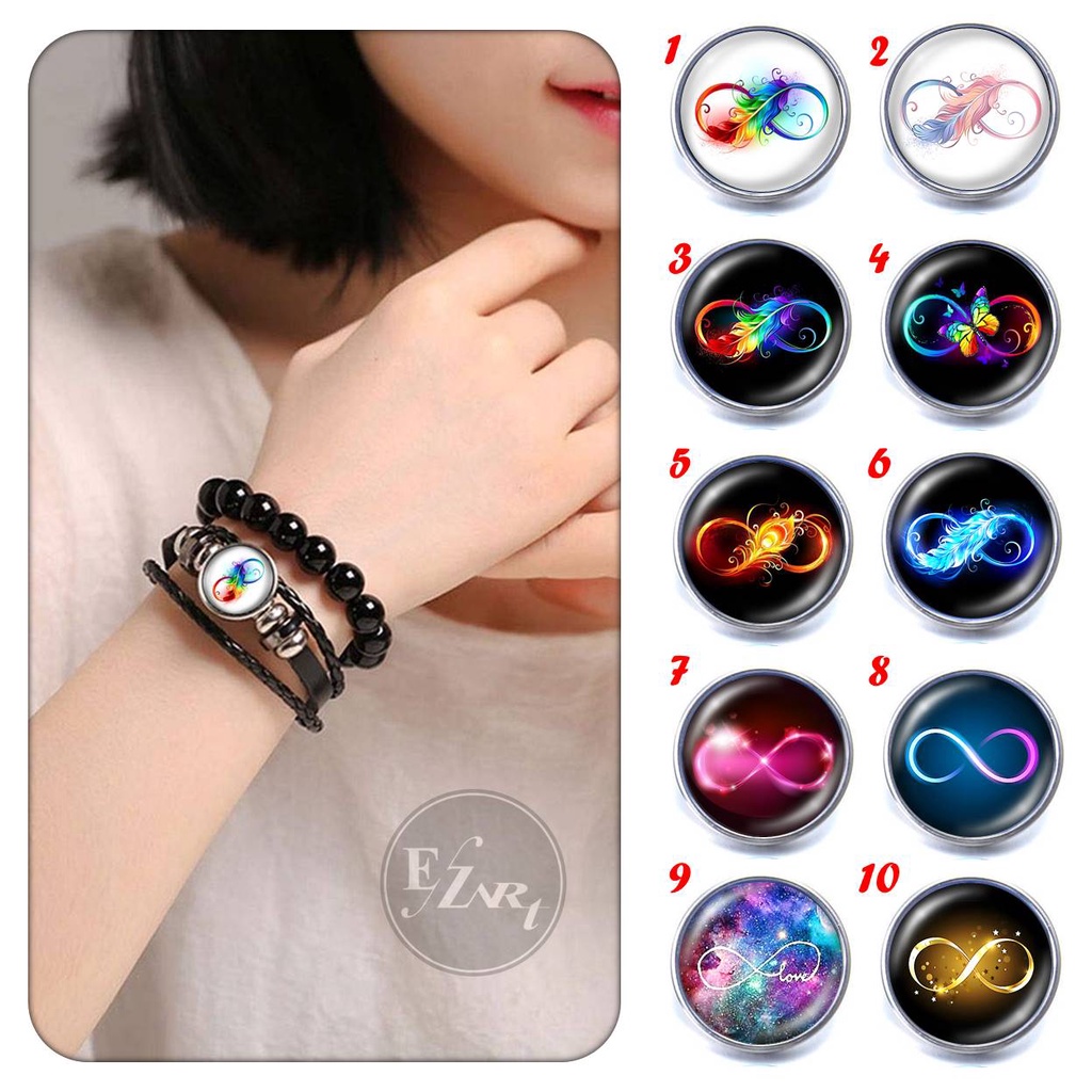 GELANG INFINITY ABADI FASHION WANITA PRIA KULIT KEPANG MULTILAYER KACA BULAT CEMBUNG