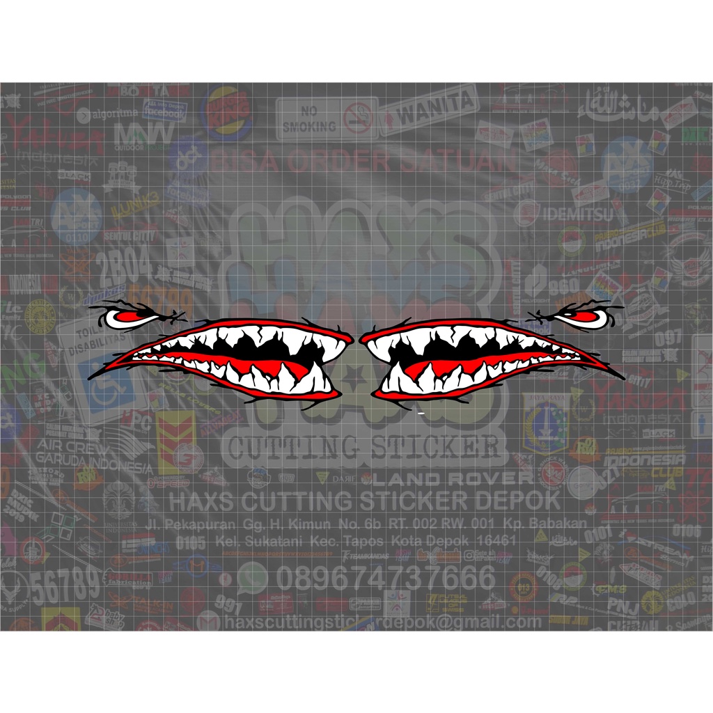 Cutting Sticker Mulut Hiu Shark Ukuran 18 Cm Untuk Helm