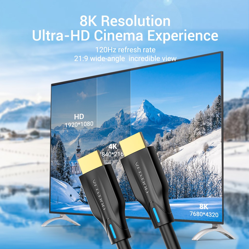 Vention Kabel HDMI 2.1 Kecepatan Tinggi 48Gbps 4K@120Hz 8K 60Hz untuk PS4/TV