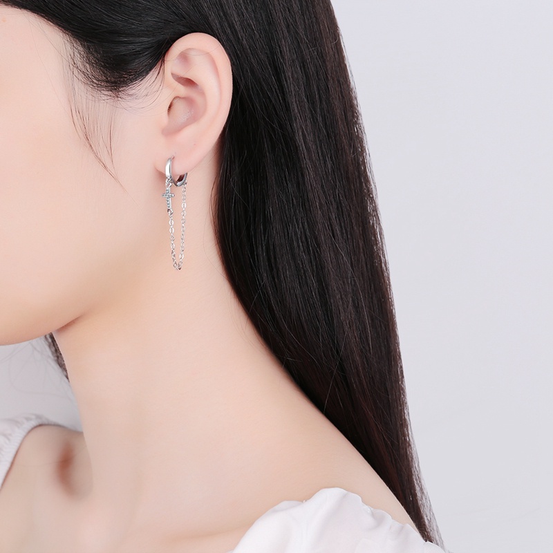 Anting Rumbai Panjang Bahan 925 Sterling Silver Aksen Kristal Zirkon Untuk Wanita