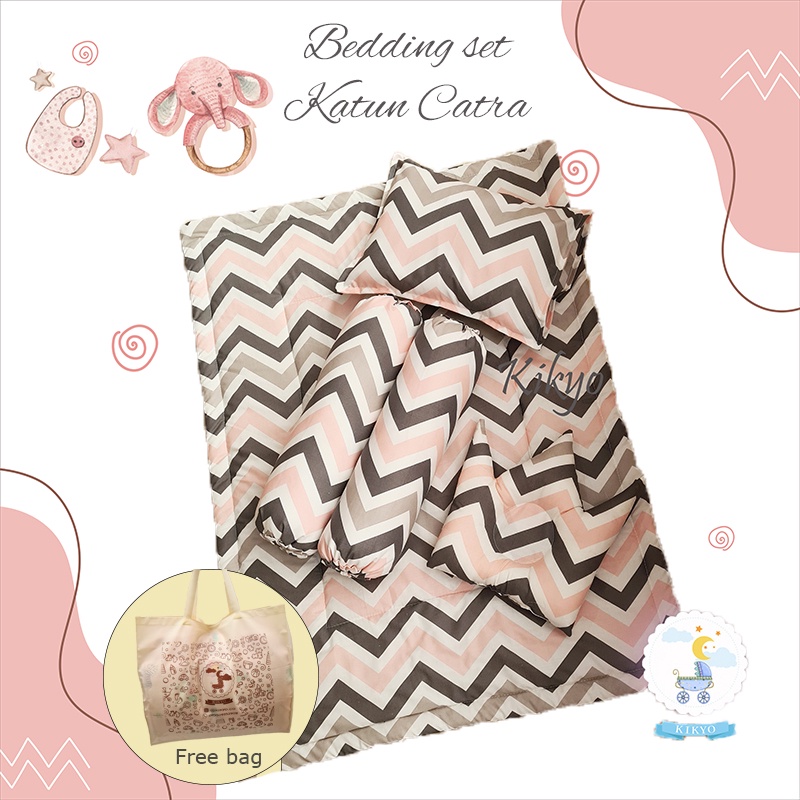 Bedding set baby pink grey chevron / baby bedding / selimut bayi / bed set bayi