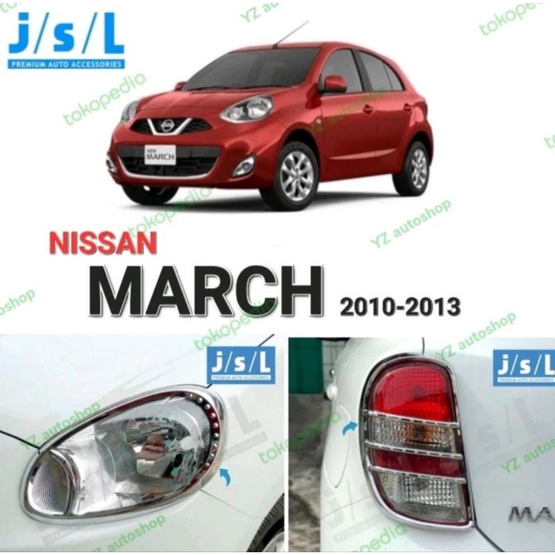 Paket Garnish/Cover Lampu depan belakang NISSAN MARCH 2010-2013 Chrome