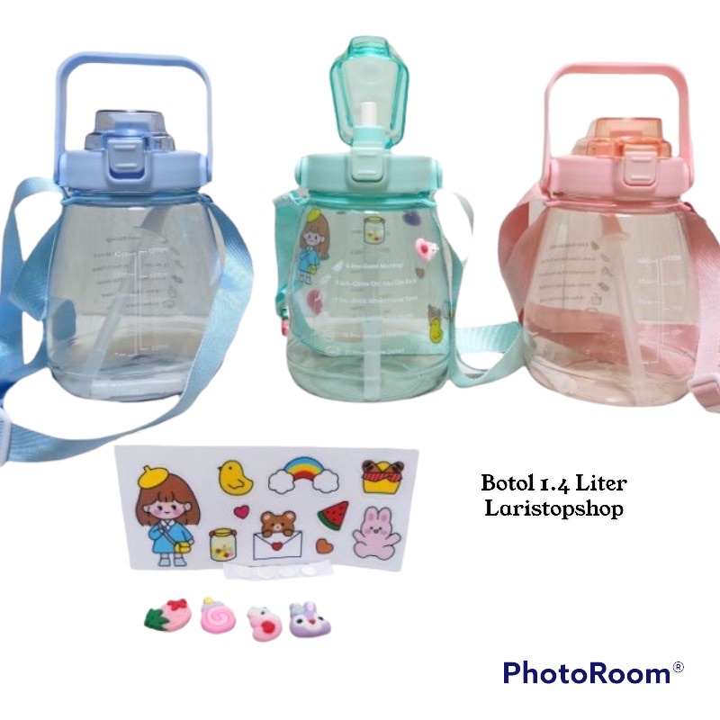 Botol Minum Transparant 1.4 Liter + FREE STIKER CUTE /  Tempat Minum Anak 1.2 Liter / Botol Air Minum Kekinian 1400ML / Botol Minum Plastik Murah / Botol Minum Sport / Botol Minum Cowok / Souvenir Botol Minum