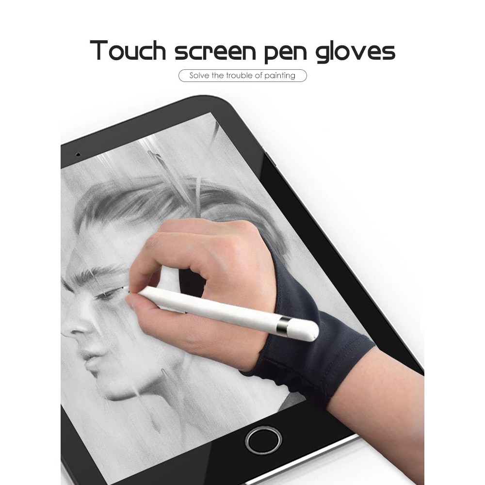 Sarung Tangan Stylus Two Finger Artist Anti-touch Glove Drawing Tablet Size L - LLC09 - Black