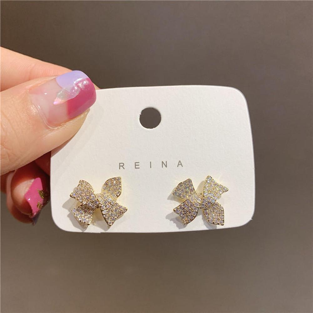 Needway Anting Busur Kristal Manis Lucu Kecil Untuk Perhiasan Fashion Wanita Gadis