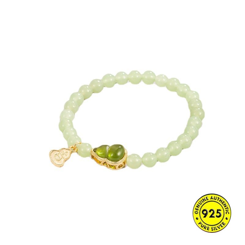 Gelang Tangan Lapis Emas 18K Hias Batu Giok Calabash Kecil Untuk Wanita U1006