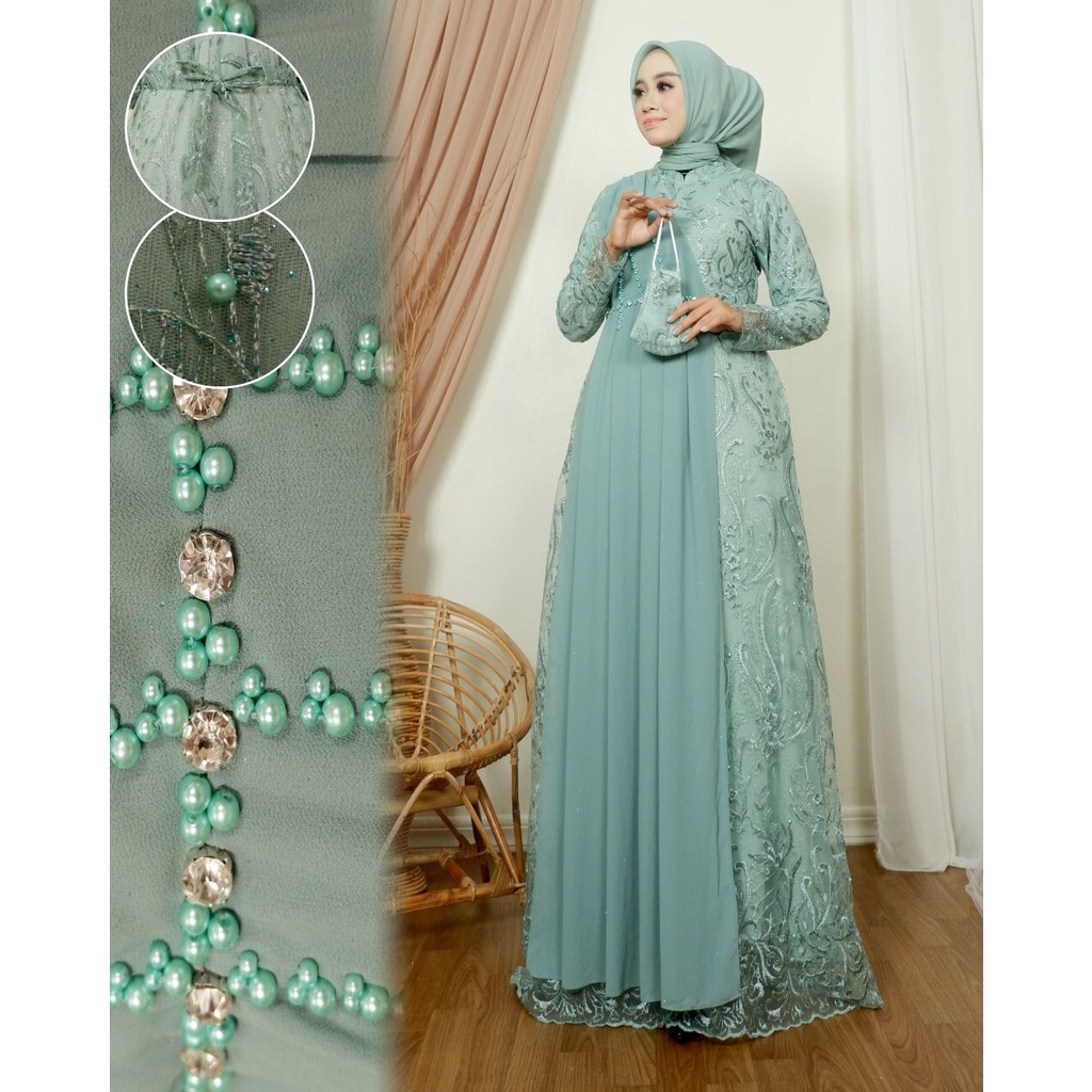 Permata Olshop / Kebaya Gamis Aura NK / Gamis Kondangan / Kebaya Gamis Brokat / Camilla Dress