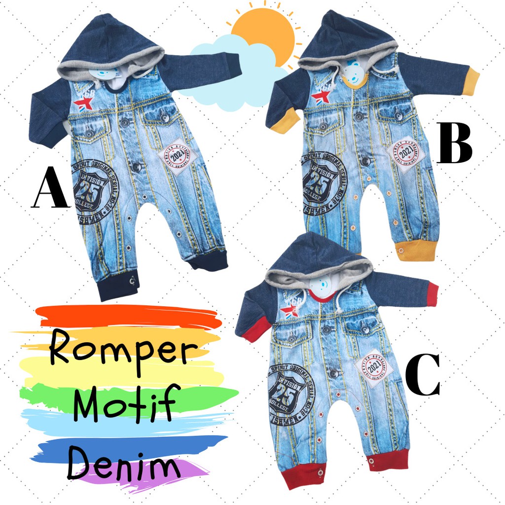 Romper Motif Jeans Anak Laki Laki Cowok Set Bayi Baby Boy Murah Bestseller K722 Papanda GK
