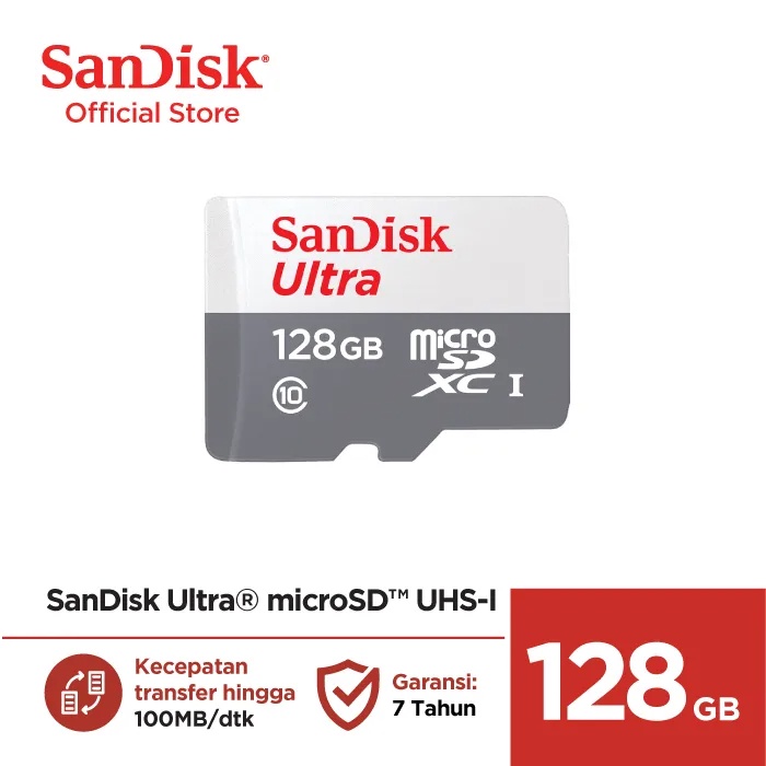 Memori SD Card SanDisk Ultra microSDXC 64GB 128GB C10 UHS-I Card 100MB/s Pas Untuk CCTV BARDI ORIGINAL DIjamin