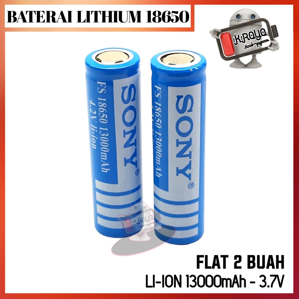 Baterai 18650 Rechargeable/Cas Li-ion 4.2volt-13000mAh Warna Biru Isi 2pcs Flat Top