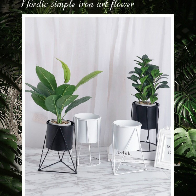 TBI Standing Pot Vase Pot Rak Bunga Hitam Putih Berdiri Flower Stand Pot