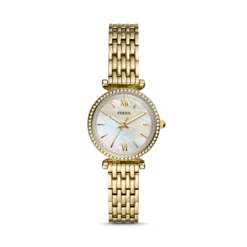 Fossil Carlie Mini Three-Hand Gold-Tone Stainless Steel Watch - ES4735 - Jam Tangan Wanita