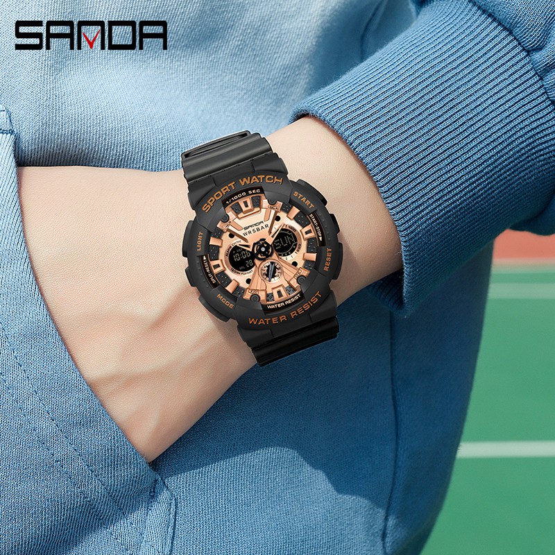 SANDA 6068 Jam Tangan Wanita Digital Analog Tali Rubber Chronograph Anti Air WATCHKITE WKOS