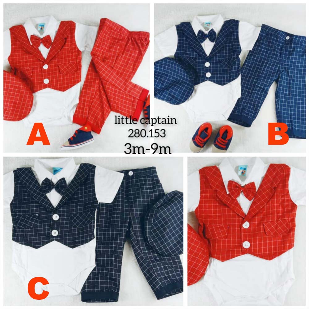 Baju Bayi Laki Laki 6 12 Bulan Setelan Jumper Kemeja Baju Bepergian Jalan Jalan Anak Bayi Topi Little Captain