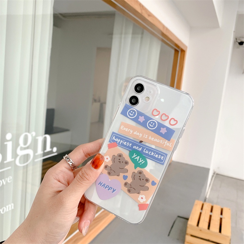 IPHONE Kartun Lucu Beruang Transparan Lembut Casing Ponsel Cover Untuk Iphone6 6s 7 8 PLUS XR XS 11 12 13 PRO MAX SE 2020
