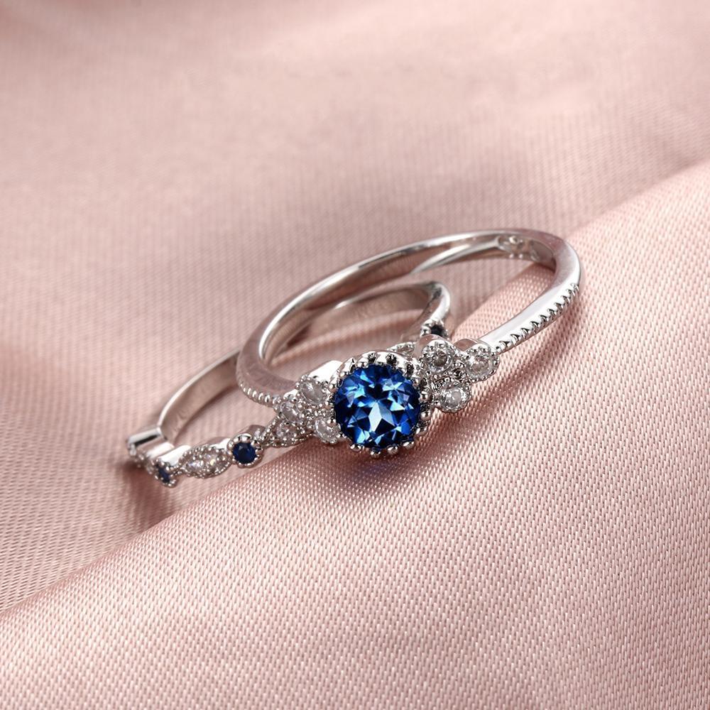 Lily Blue Set Cincin Baru Wanita Perhiasan Pengantin Safir