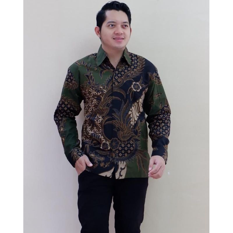 KAWUNG HIJAU Kemeja Batik Pria lengan panjang FULL FURING